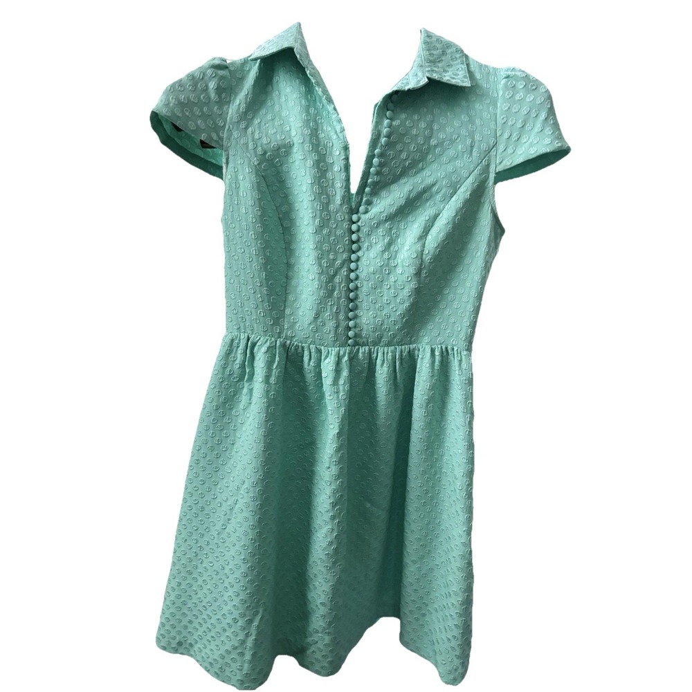 Kensie Size S Sage Pastel Pok A Dots Cap Sleeves Fabric Buttons Spring Summer
